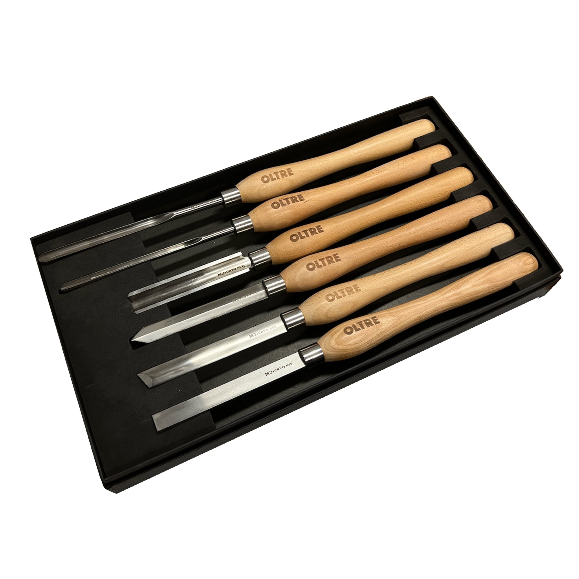 6Pce Woodturning Chisel Tool M2 CRYO HSS (Medium Turning Tools) Set by Oltre