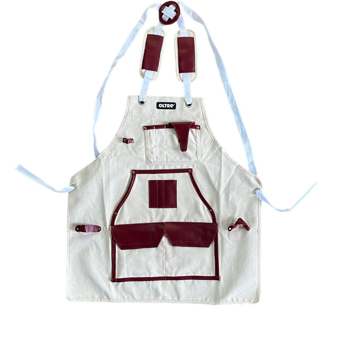 White Canvas With Red Leather Apron By Oltre