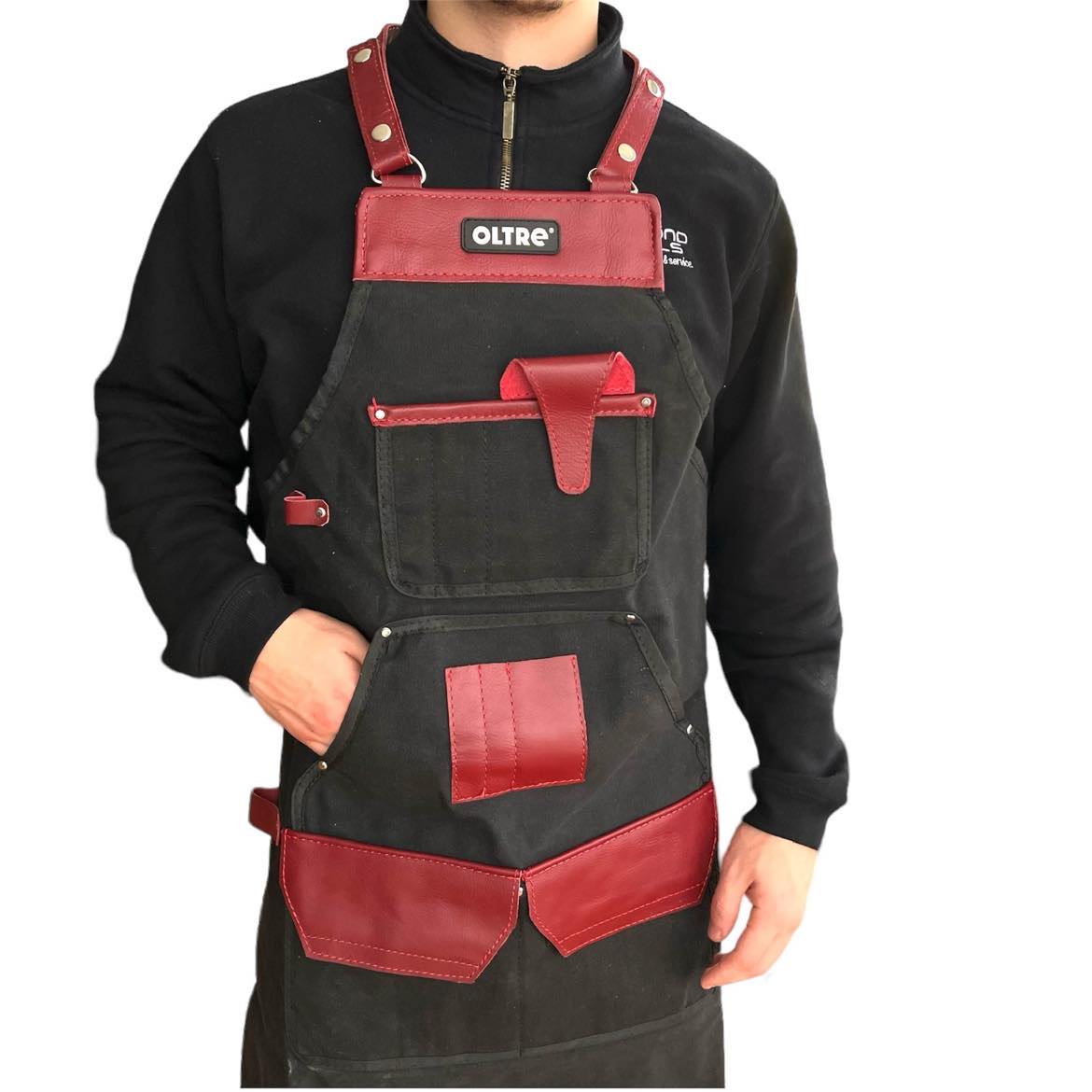 Black Canvas With Red Leather Apron By Oltre