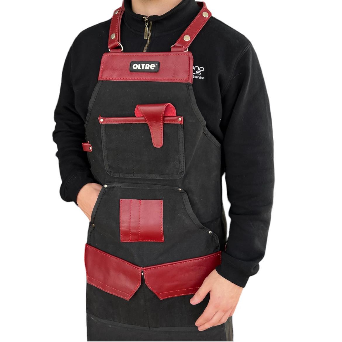 Black Canvas With Red Leather Apron By Oltre