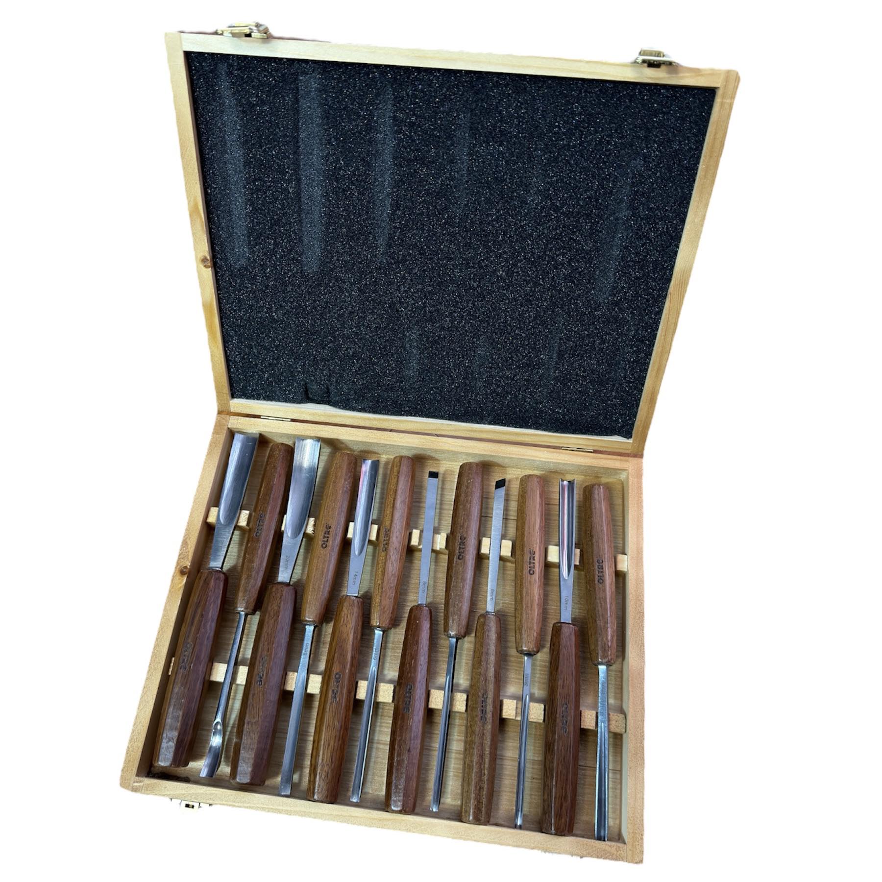 Oltre Wood Carving 12Pce Tool Set in Wooden Box OT-CTS-12